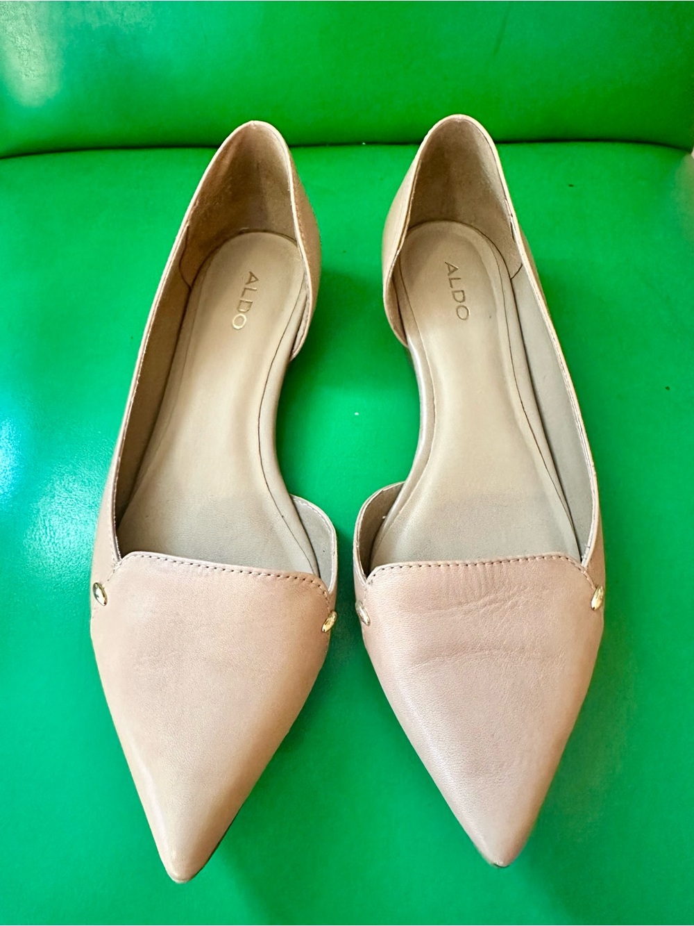 ALDO Beige Pointed D'Orsay Flats with Gold Accents